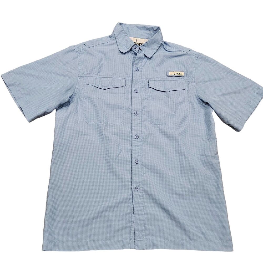 Habit Men's Vented Blue Short Sleeve Button Down Shirt Size Med 40+ Solar Factor